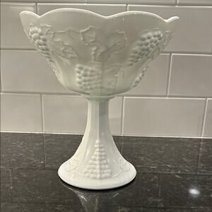 Indiana Glass Harvest Grape Colony Pedestal Compote White Milk Glass Bowl